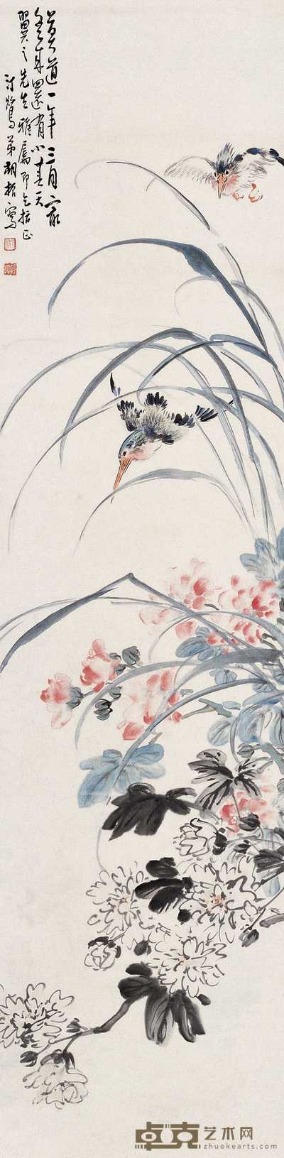胡振 花鸟图 立轴 126.5×31.5cm